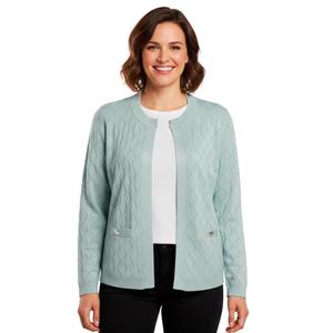 Womens Kasper Long Sleeve Diamond Stitch Pockets Cardigan