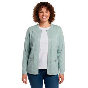 Plus Size Kasper Long Sleeve Diamond Stitch Pockets Cardigan
