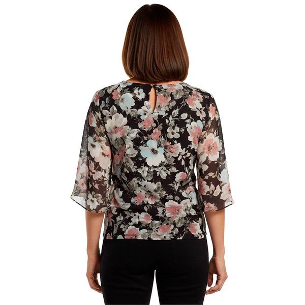Petite Kasper 3/4 Sleeve Keyhole Neck Floral Tie Waist Blouse alternate view