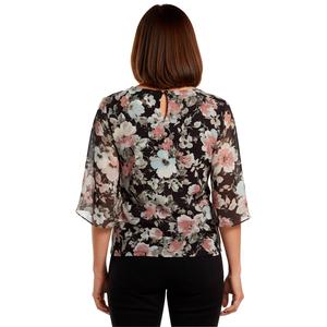 Womens Kasper 3/4 Sleeve Keyhole Neck Floral Tie Waist Blouse alternate view