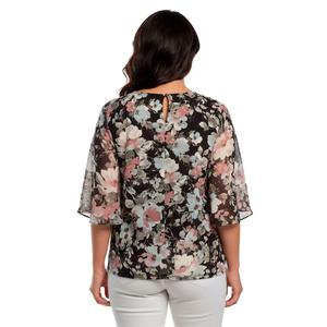 Plus Size Kasper 3/4 Sleeve Keyhole Neck Floral Tie Waist Blouse alternate view
