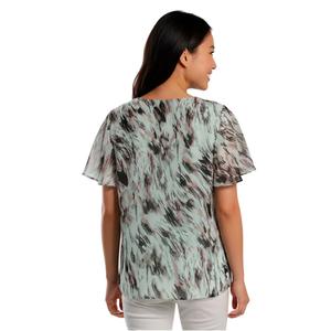 Womens Kasper Short Flutter Sleeve Blurred Brushstroke Blouse alternate view