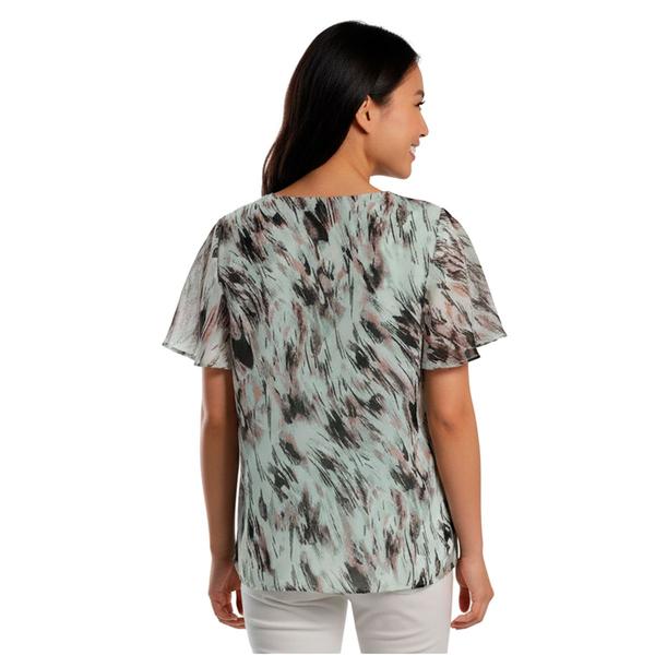 Womens Kasper Short Flutter Sleeve Blurred Brushstroke Blouse alternate view