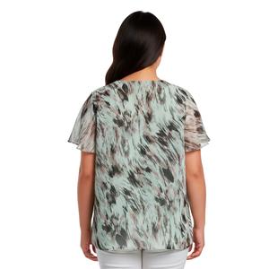 Plus Size Kasper Short Flutter Sleeve Blurred Brushstroke Blouse alternate view