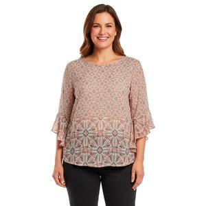 Plus Size Kasper 3/4 Flounce Sleeve Dandelion Floral Blouse