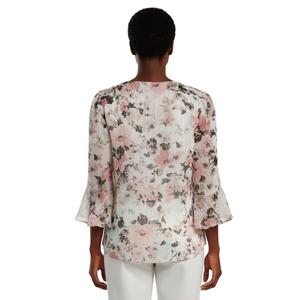 Womens Kasper 3/4 Bell Sleeve Spaced Floral Ruffle Neck Blouse alternate view