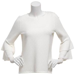 Petite Kasper Long Tiered Sleeve Texture Stitch Sweater