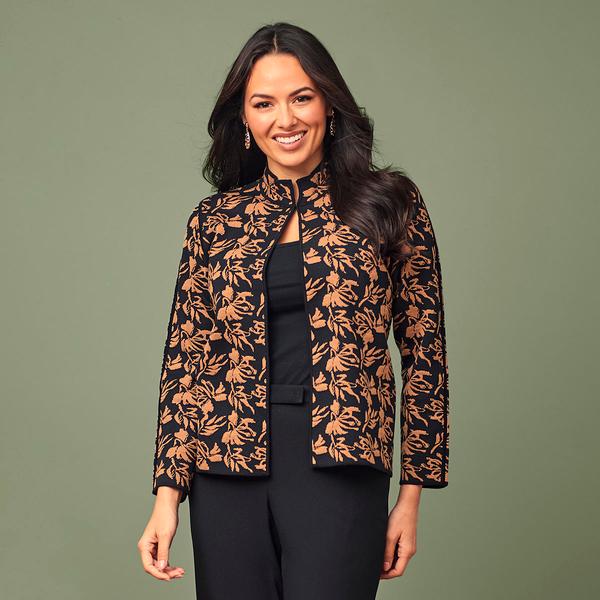 Plus Size Kasper Long Sleeve Kissing Front Floral Cardigan