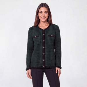 Womens Kasper Long Sleeve Stripe Button Front Cardigan