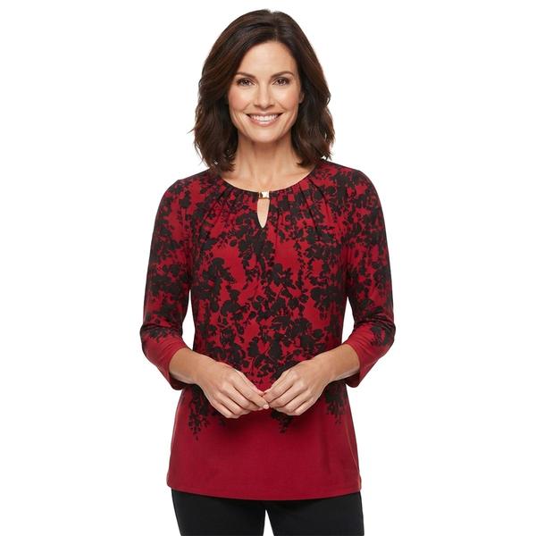 Womens Kasper 3/4 Sleeve Hardware Leaf Keyhole Blouse alternate view