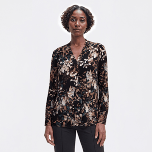 Petite AK Anne Klein Long Sleeve V-Neckline Leaf Blouse