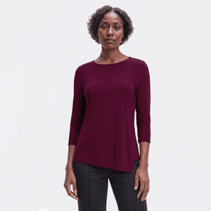 Petite AK Anne Klein 3/4 Sleeve Asymmetrical Button Solid Blouse