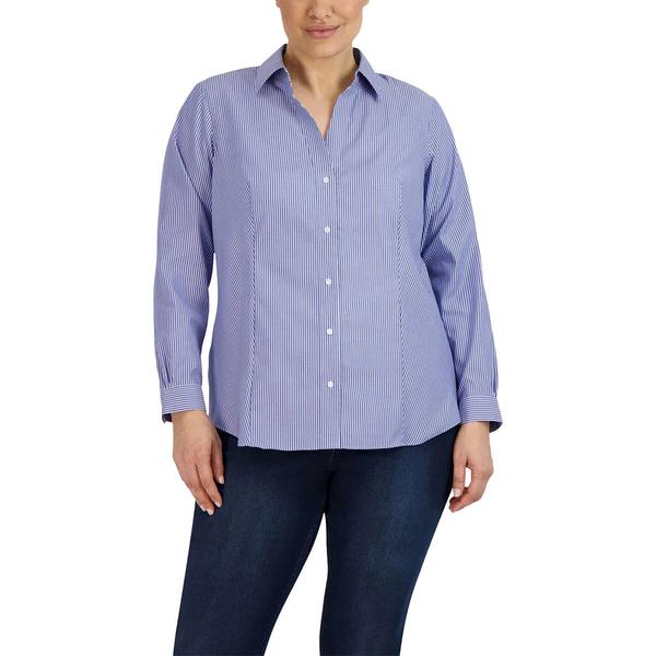 Plus Size Jones New York Long Sleeve Stripe Button Down
