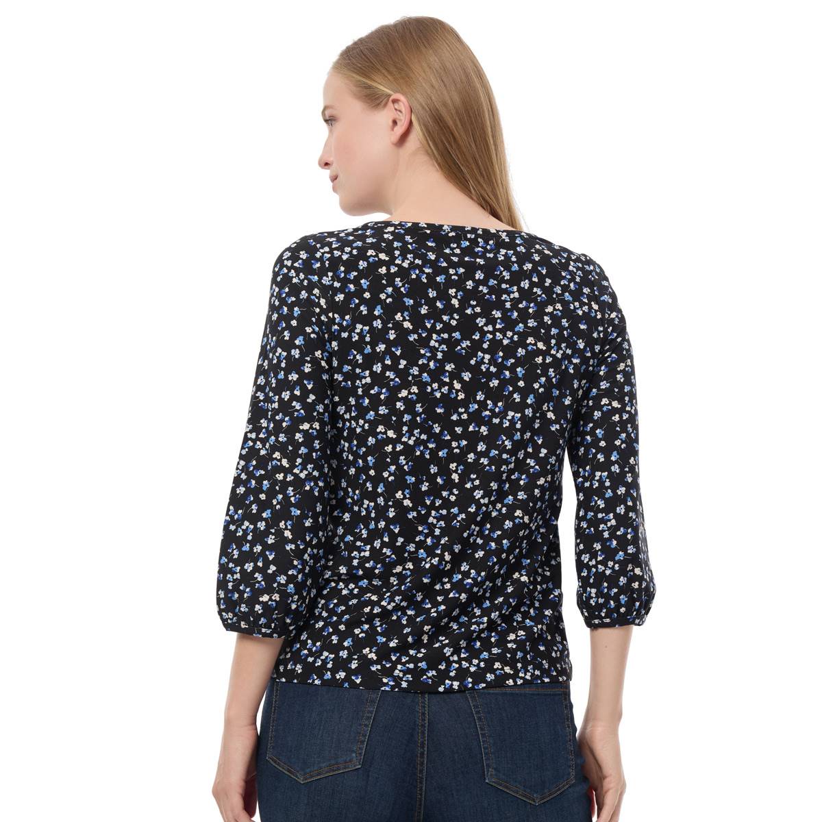 Womens Jones New York 3/4 Puff Sleeve Ditsy Floral Tee