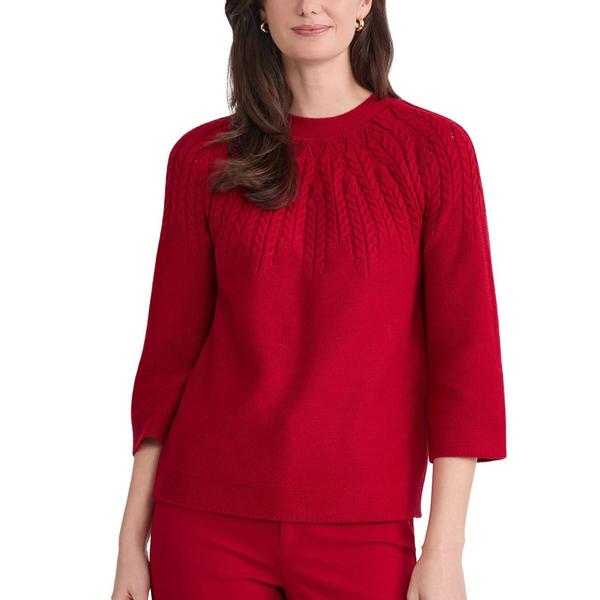 Petite Jones New York 3/4 Sleeve Cable Knit Neck Sweater alternate view