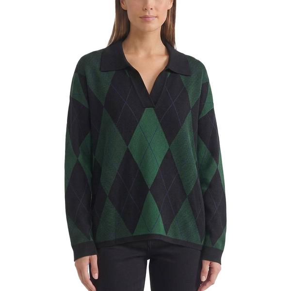 Womens Jones New York Long Sleeve Argyle Polo Sweater