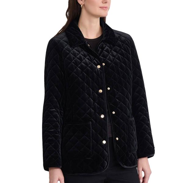 Petite Jones New York Snap Front Velvet Quilted Jacket