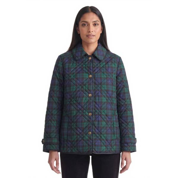 Petite Jones New York Long Plaid Diamond Quilted Jacket