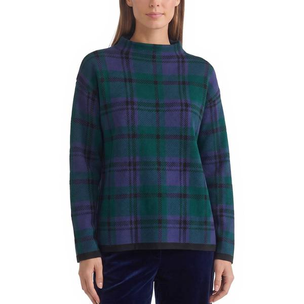 Womens Jones New York Long Sleeve Funnel Neck Plaid Sweater
