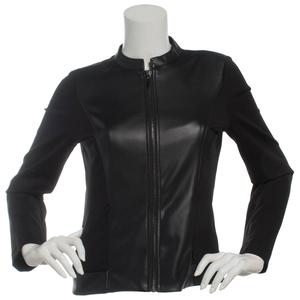 Womens AK Anne Klein Long Sleeve Zip Solid Mixed Media Jacket