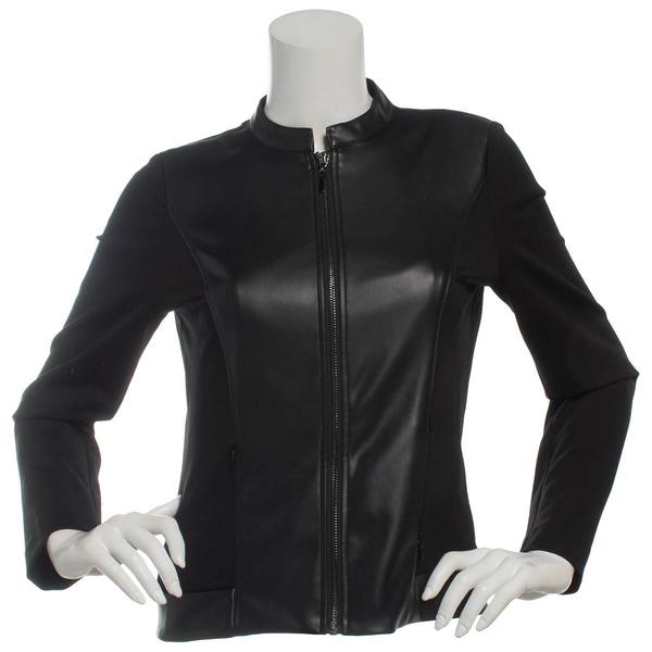 Womens AK Anne Klein Long Sleeve Zip Solid Mixed Media Jacket