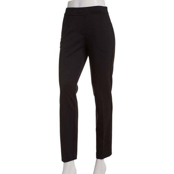 Petite AK Anne Klein Pull On One Button Solid Faux Fly Pants