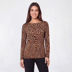 Petite AK Anne Klein Long Sleeve Button Cuff Cheetah Blouse