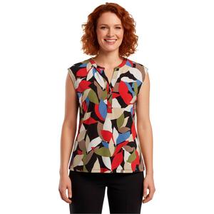 Petite AK Anne Klein Cap Sleeve Button Front Leaf Blouse