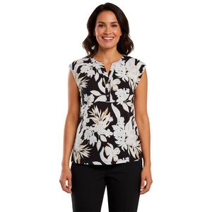 Petite AK Anne Klein Cap Sleeve Split Neck Floral Blouse