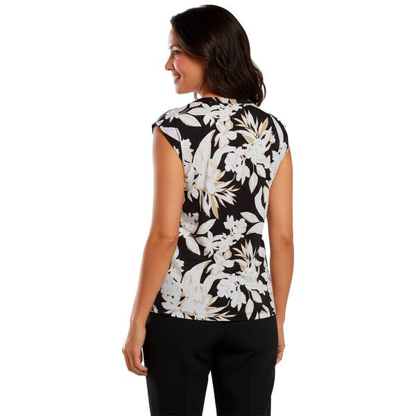 Womens AK Anne Klein Cap Sleeve Split Neck Floral Blouse alternate view