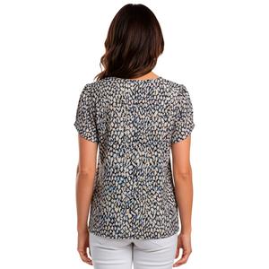 Womens AK Anne Klein Short Tulip Sleeve Abstract Leopard Blouse alternate view