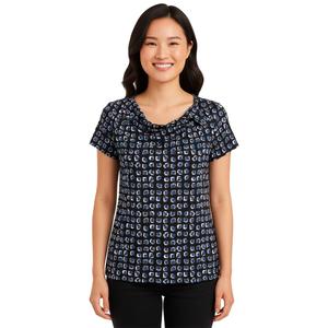 Petite AK Anne Klein Short Sleeve Geometric Blouse