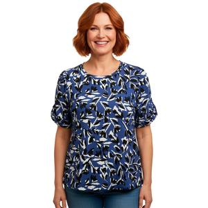 Petite AK Anne Klein Short Pinch Sleeve Abstract Floral Blouse
