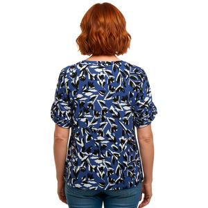 Petite AK Anne Klein Short Pinch Sleeve Abstract Floral Blouse alternate view