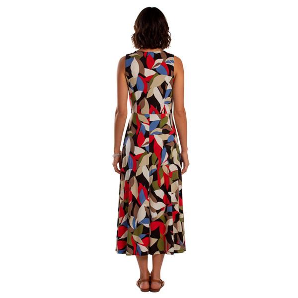 Womens AK Anne Klein Sleeveless Abstract Leaf Midi Dress alternate view