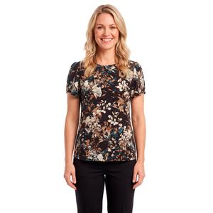 Petite AK Anne Klein Short Tulip Sleeve Floral Leaf Blouse alternate view