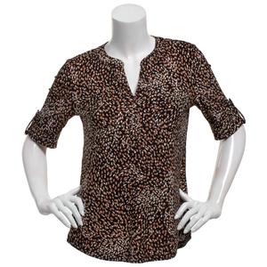 Petite AK Anne Klein 3/4 Elbow Sleeve V-Neck Smudge Dot Blouse