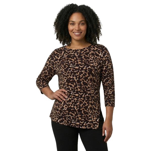 Petite AK Anne Klein 3/4 Sleeve Cheetah Asymmetrical Blouse