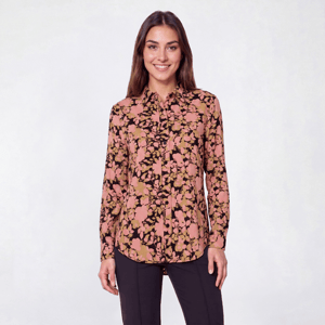 Womens AK Anne Klein Long Sleeve Button Front Floral Blouse