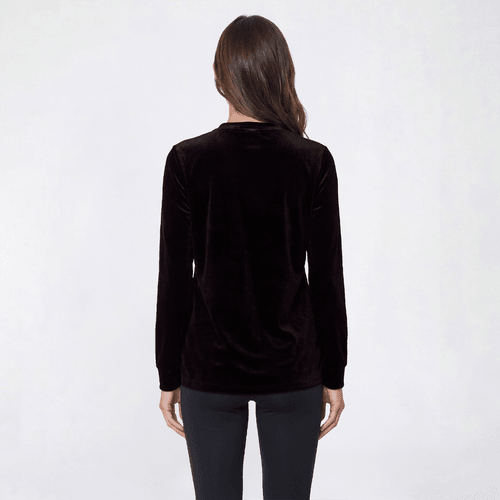 Womens AK Anne Klein Long Sleeve Button Neck Velvet Blouse alternate view