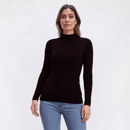 Petite AK Anne Klein Long Sleeve Studded Mock Neck Sweater