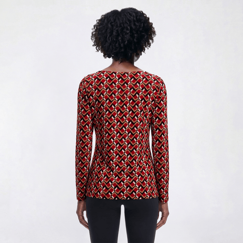 Womens AK Anne Klein Long Sleeve Geometric Boat Neck Blouse alternate view