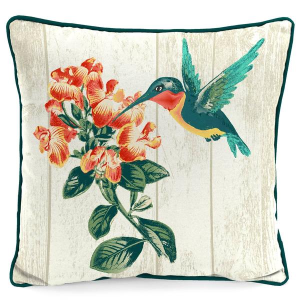 Jordan Manufacturing Hummingbird Floral Outdoor Throw Pillow