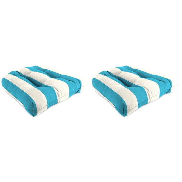 Jordan Stripe Cabana Turquoise Wicker Chair Cushions - Set Of 2