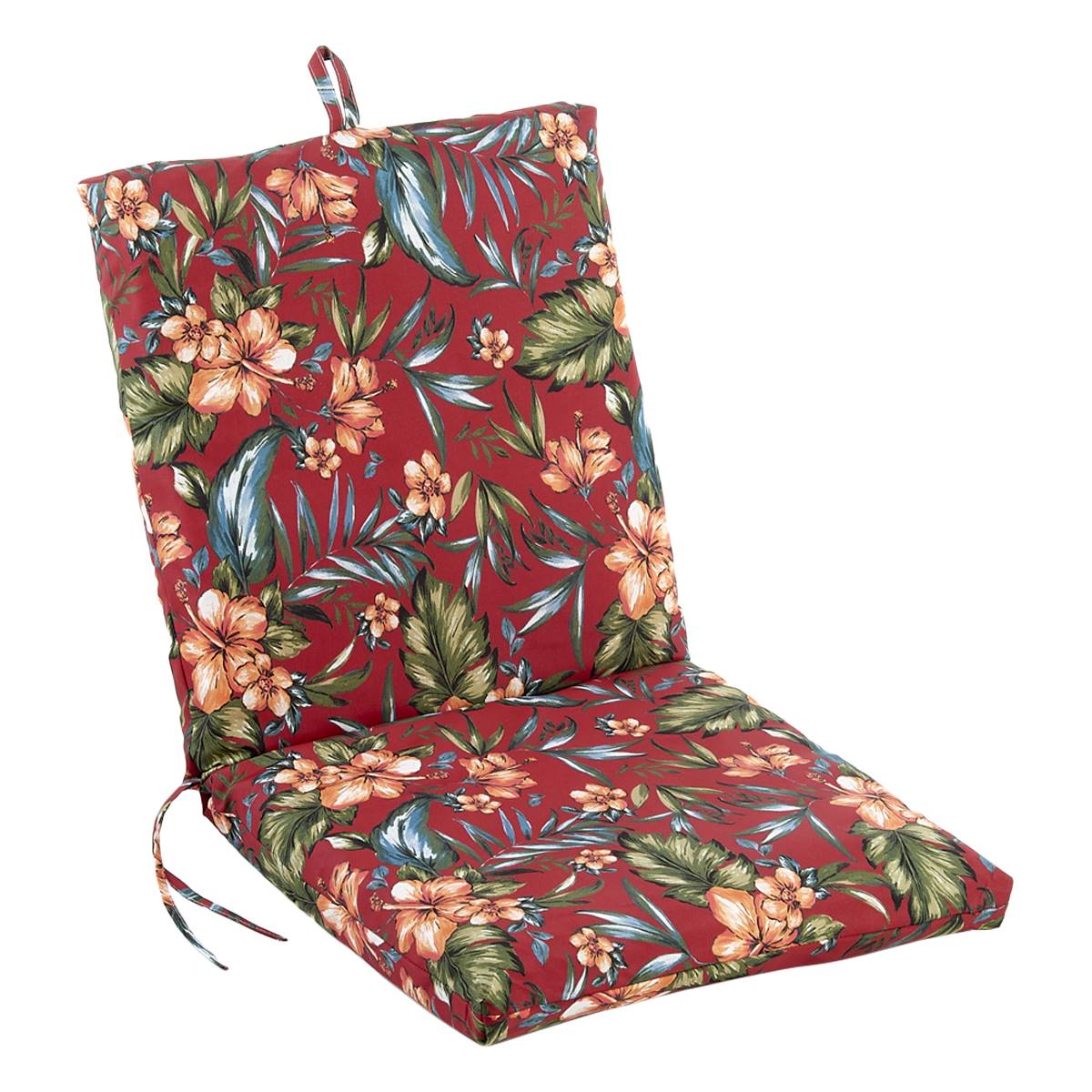 Jordan Manufacturing French Edge Chair Pad - Red/Coral Floral