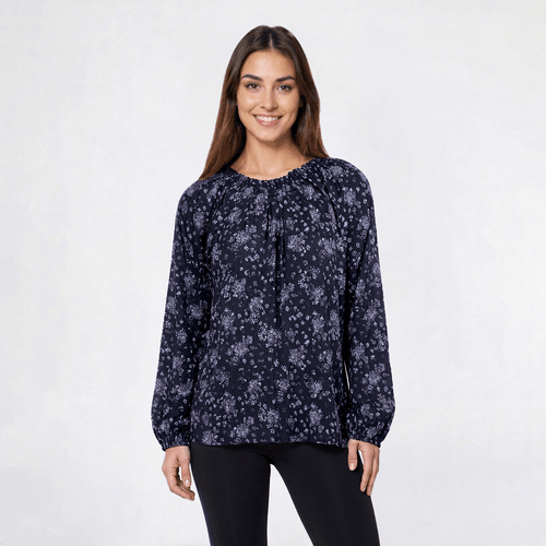 Womens Architect(R) Long Sleeve Floral Peasant Blouse - Sapphire
