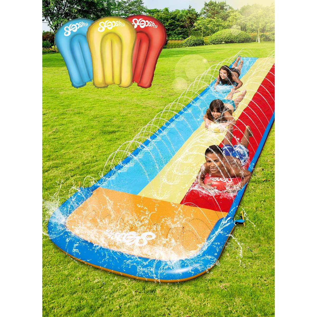 Swoosh Triple Water Slide With Sprinkler