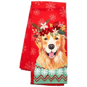 Kay Dee Holiday Flowers Everywhere Colden Retriever Kitchen Towel