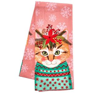 Kay Dee Holiday Flowers Everywhere Cat Kitchen Towel