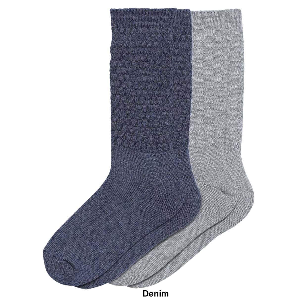 Womens HUE 2pk. Text Wool Crew Socks